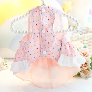 Cute pink polka dot pet princess dress for small dogs summer lace pet apparel main image display