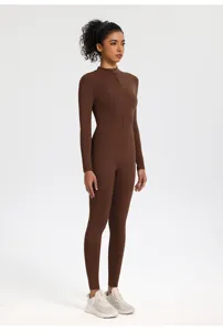 Langarm Reißverschluss einteiliger Yoga Jumpsuit für Damen Fitness Sport Laufkleidung