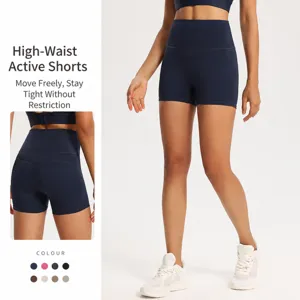 Pantaloncini da Yoga a Vita Alta Push-Up da Donna Slim Fit Atletico Fitness Corsa Palestra Workout Shorts Nylon Spandex Tinta Unita