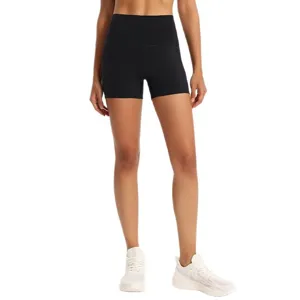 Donna vita alta nero yoga pantaloncini sportivi fitness corsa allenamento abbigliamento vista
