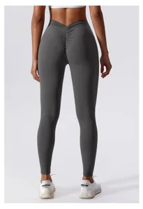 Pantalones de yoga de cintura alta con fruncido trasero y corte en V para mujer, mallas deportivas.