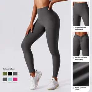 Pantalones de yoga de cintura alta para mujer con control de abdomen y diseño push-up sin costura.