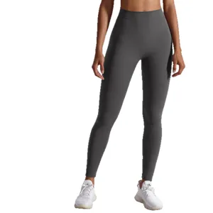 Mallas de yoga de cintura alta para mujer, leggings deportivos grises para entrenamiento y gym.