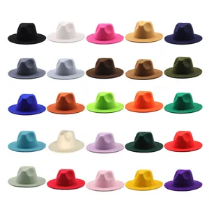 Detailed multi-color felt fedora hat variant grid showing winter flat brim jazz caps for men.