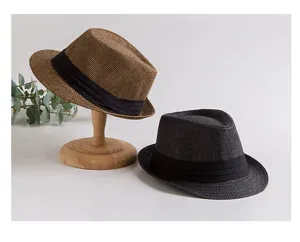 Classic straw fedora hat for men and women, stylish sun protection beach panama hat.