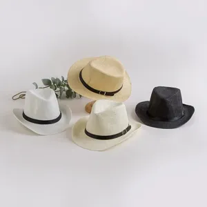 Summer men's straw cowboy hat casual fedora sun hat stylish beach hat set four colors