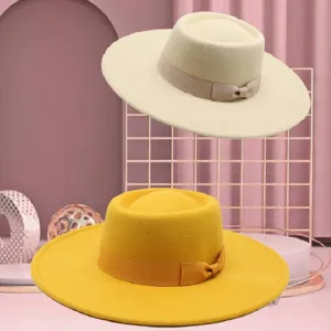 French elegant dome fedora hat with bow wide brim jazz hat autumn winter fashion felt hat