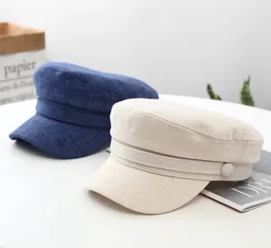 Women cotton linen newsboy cap casual flat top sun hat stylish spring summer headwear