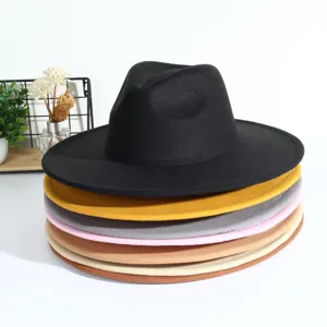British retro wide flat brim wool felt fedora jazz hat multi-color stack set main