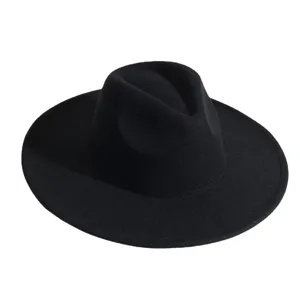 Classic black wide brim fedora hat vintage felt jazz hat for men and women 9.5cm brim