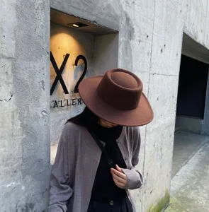 Sombrero fedora de fieltro marrón de ala ancha sombrero de jazz de lana retro mujer otoño invierno