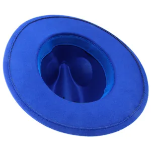 Blue felt fedora hat for autumn and winter, classic jazz hat with flat brim, stylish warm hat for adults