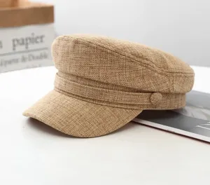 Women cotton linen newsboy cap casual retro baker boy hat breathable sun protection flat top hat