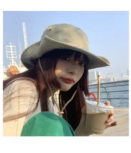 Outdoor camping bucket hat washed vintage sun protection cap unisex windproof hiking sun hat