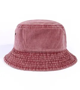 Vintage distressed denim bucket hat for women, casual solid color basin hat, breathable sun hat.