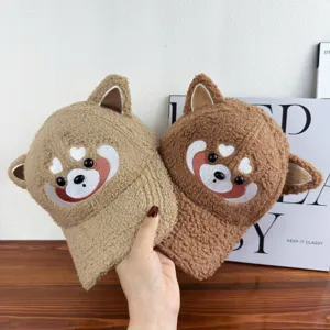 Cute plush baseball cap for women autumn winter warm cartoon animal ear dad hat