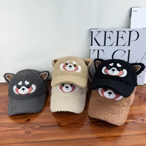 Cute animal ears sherpa baseball cap autumn winter warm plush duckbill hat for women and girls.