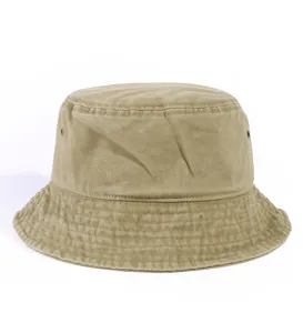 Retro washed cotton bucket hat for women, casual solid color sun protection breathable summer hat.