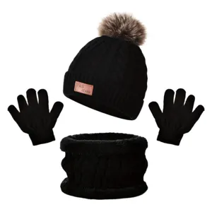 Conjunto de invierno para niños de 3 piezas con gorro de punto con pompón, bufanda y guantes.