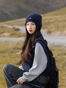 Autumn winter knitted beanie outdoor hiking cap soft warm embroidered hat for women