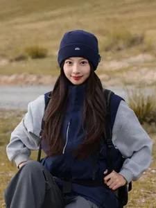 Autumn winter knit beanie hat for women outdoor hiking mountain embroidery warm cap