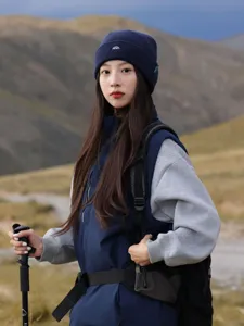 Autumn winter women outdoor hiking knitted beanie hat fleece lined thermal mountaineering cap