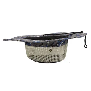 Outdoor mens sunshade bucket hat digital camo mesh breathable wide brim fishing hiking hat.