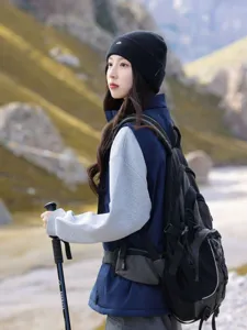 Winter outdoor knit beanie hat for women, stylish embroidered mountain thermal cap.