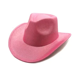 Pink glitter western cowboy hat detail, EVA party hat close up for festival costumes.