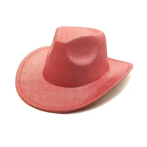 Red sparkly cowboy hat for party, EVA glitter costume hat detail view for festive events