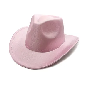 Pink glitter cowboy hat, EVA costume party hat for western festival celebration details.