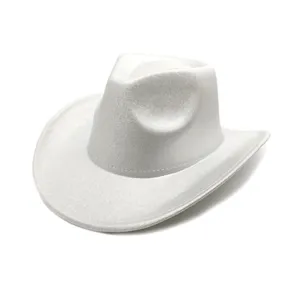 White glitter cowboy hat detail view, premium EVA party hat for carnival and festival events.