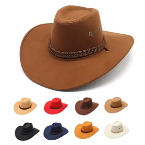 Unisex Faux Suede Western Cowboy Hat Vintage Wide Brim Sun Protection Jazz Knight Cap Outdoor Travel Fashion Hat