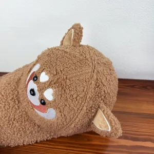 Brown sherpa baseball cap with cute cartoon embroidery, warm winter fuzzy hat for women.