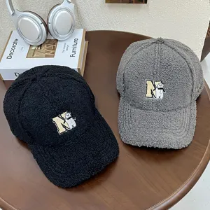 Herfst winter lamsvacht honkbalpet voor dames, stijlvolle fleece paar eendjes muts