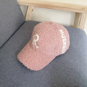 Autumn winter women sherpa baseball cap with letter embroidery fuzzy plush hat detail view