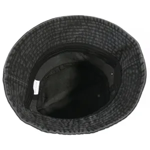 Vintage washed denim bucket hat for women, casual summer sun protection solid color basin cap.