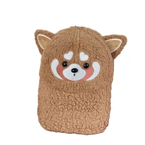 Cute fuzzy baseball cap with animal ears, warm lamb wool winter hat for women and girls.