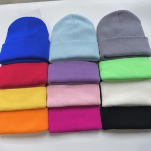 Colorful knit beanie for kids winter warm solid color plain cold hat detail view candy colors