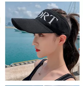 Mujer verano tejido vacio superior visera sombrero transpirable malla deporte gorra de beisbol