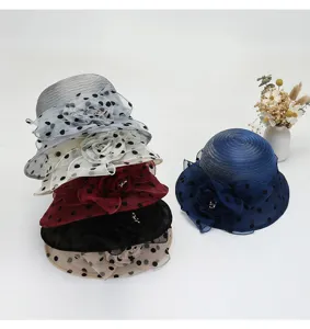 Women summer sun hat breathable mesh polka dot bucket hat fashion floral basin hat.