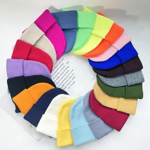 Adult solid color knit beanie winter warm ski cap casual pullover knitted hat multi-color