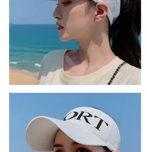 Sombrero de visera de sol tejido para mujer de verano, gorra deportiva de malla transpirable.