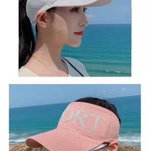 Sombrero de sol con visera vacía tejido transpirable de verano para mujer, gorra mesh UV.
