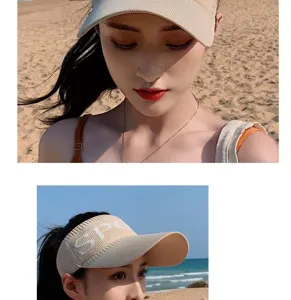 Mujer verano gorra de visera de punto transpirable malla playa parte superior vacia