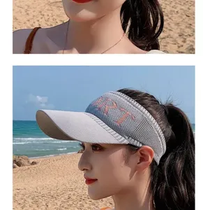 Gorra de sol veraniega transpirable de punto para mujer, visera deportiva de malla.