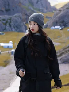 Women winter grey knit beanie hat outdoor hiking slouchy skull cap warm woolly headwear.