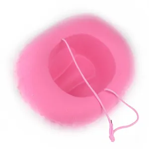 Detailansicht der rosa Western-Cowboyhut-Innenseite mit Kinnriemen und klarer Struktur.