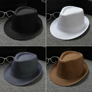 Plain solid color fedora hat British style jazz cap unisex sun protection panama hat