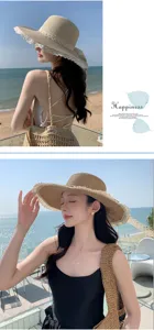 Women French lace straw sun hat summer beach vacation wide brim woven hat sun protection new